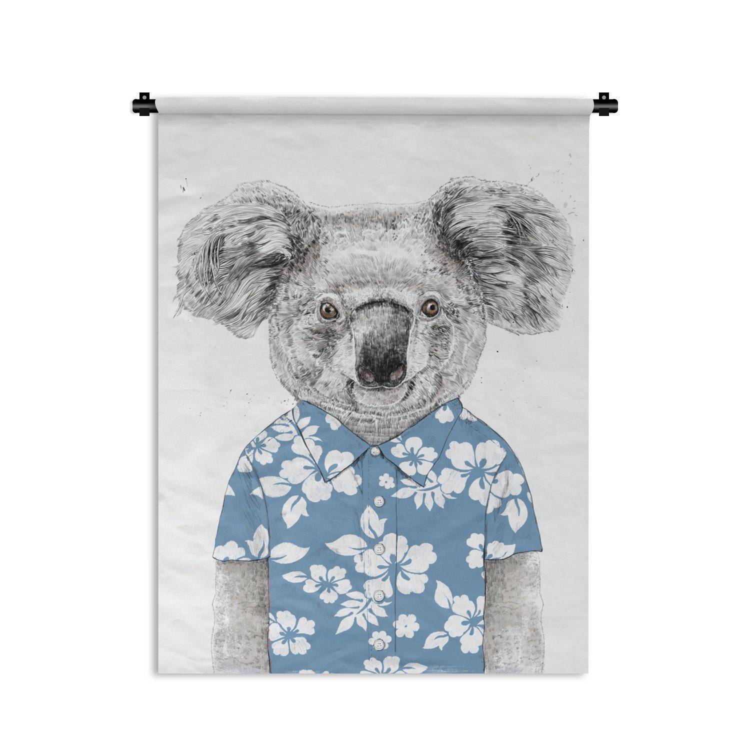 MuchoWow Wanddekoobjekt - - für Wand, Sommer der Wohnzimmer, - Blau, Blumen Schlafzimmer an Koala Deko Tapisserie