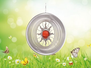 ILLUMINO Deko-Windrad Edelstahl Windspiel Sonne mit roter 35mm Kugel Wohnung Gartendeko