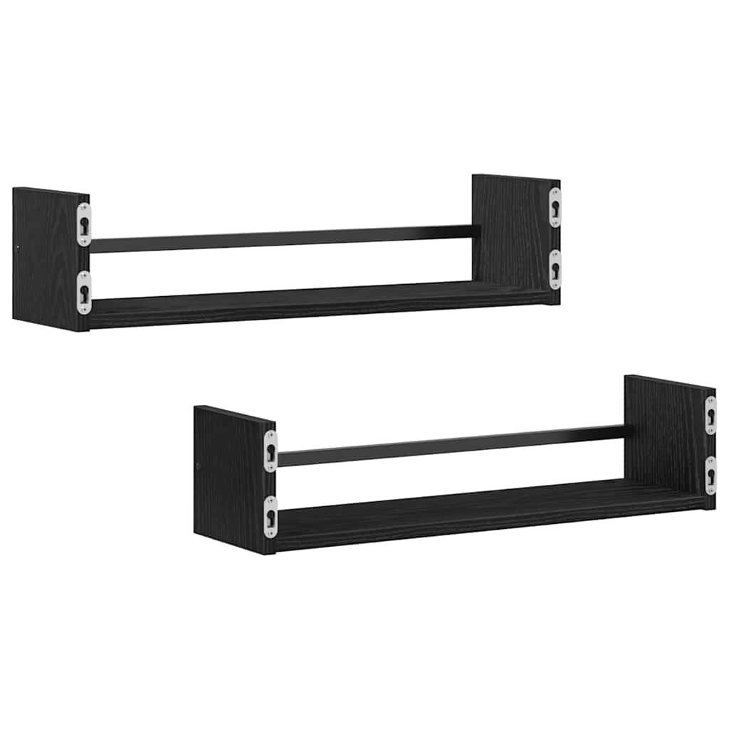 vidaXL Regal Wandregal 2 stk. Schwarz Eichen-Optik 60 x 16 x 14 cm, 2-tlg. – Bild 5 von 5