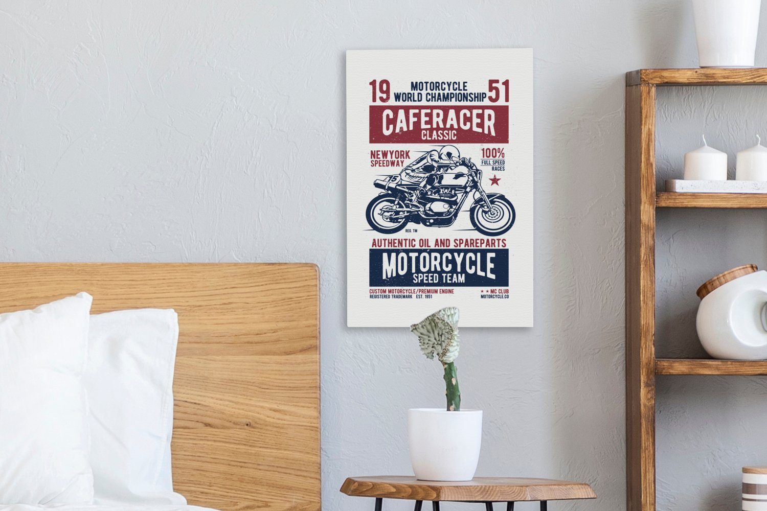 Motorrad Vintage cm Zackenaufhänger, Leinwandbild Gemälde, - fertig - 20x30 Leinwandbild inkl. OneMillionCanvasses® St), (1 Rennen, Mancave - bespannt