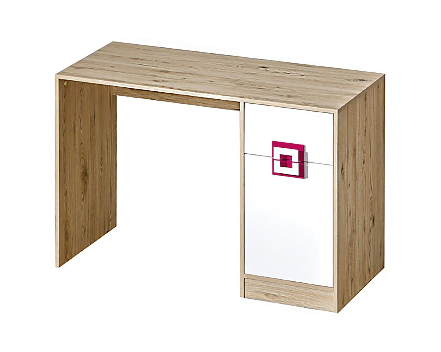 Feldmann-Wohnen Schreibtisch Nico, 120cm eiche hell / weiß Farbapplikationen wählbar 1-türig, 1 Schublade