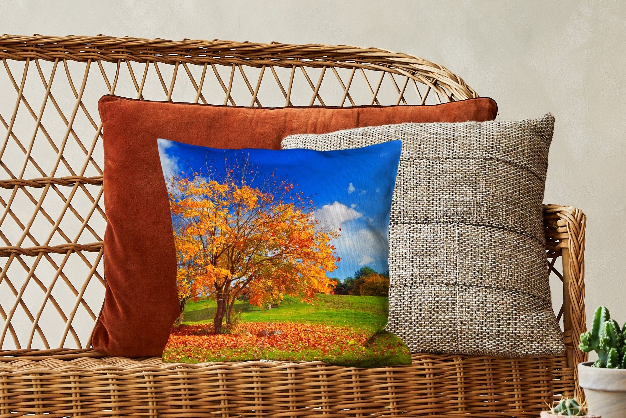 Blätter - Baum Sofakissen Jahreszeiten, - MuchoWow - Wohzimmer, Schlafzimmer, Zierkissen Dekokissen mit Füllung Deko, für Herbst
