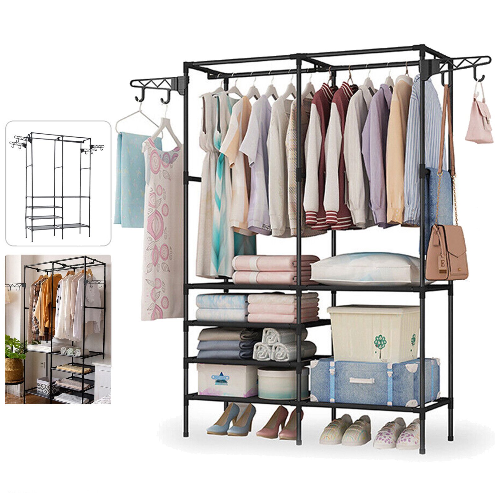 oyajia Kleiderständer Metall Kleiderstange offen mit 6 Ablagen,2 Haken,4 Kl günstig online kaufen