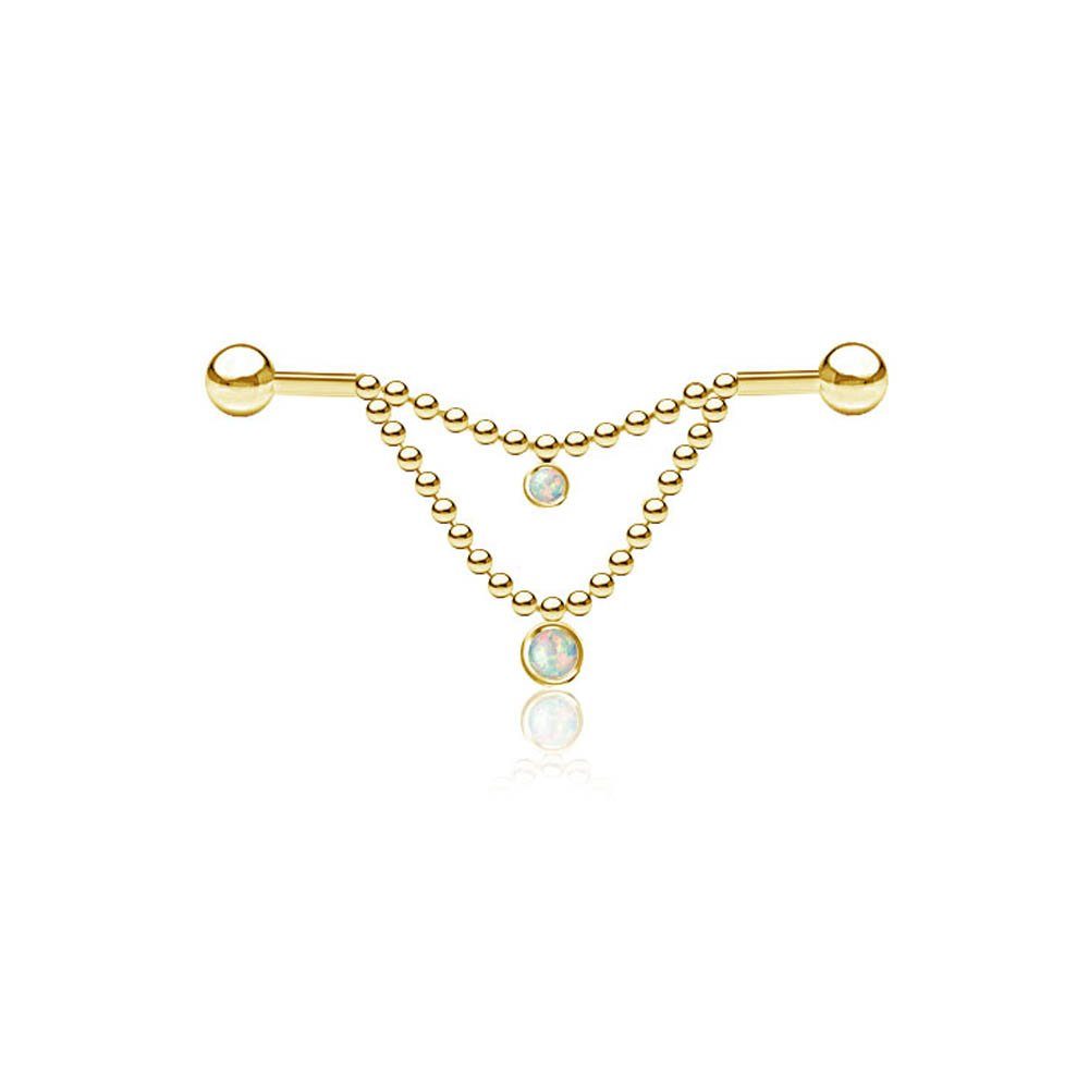 viva-adorno Piercing-Set Industrial Piercing Scaffold Ohr Piercing Kette Anhänger Kettchen, Kristall Opal Barbell Piercing Stab Knorpel Cartilage Piercing
