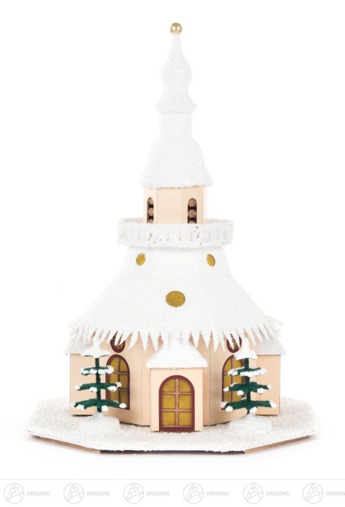 klein, Erzgebirge Weihnachtshaus mit Dregeno Kirche Beleuchtung elektr. Schneeklitzer Breite Höhe, Lichterhaus x Seiffener