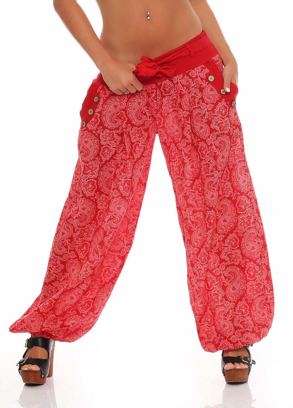 malito more than fashion Haremshose 3488 Aladinhose im Orient Print mit elastischem Bund Einheitsgröße rot