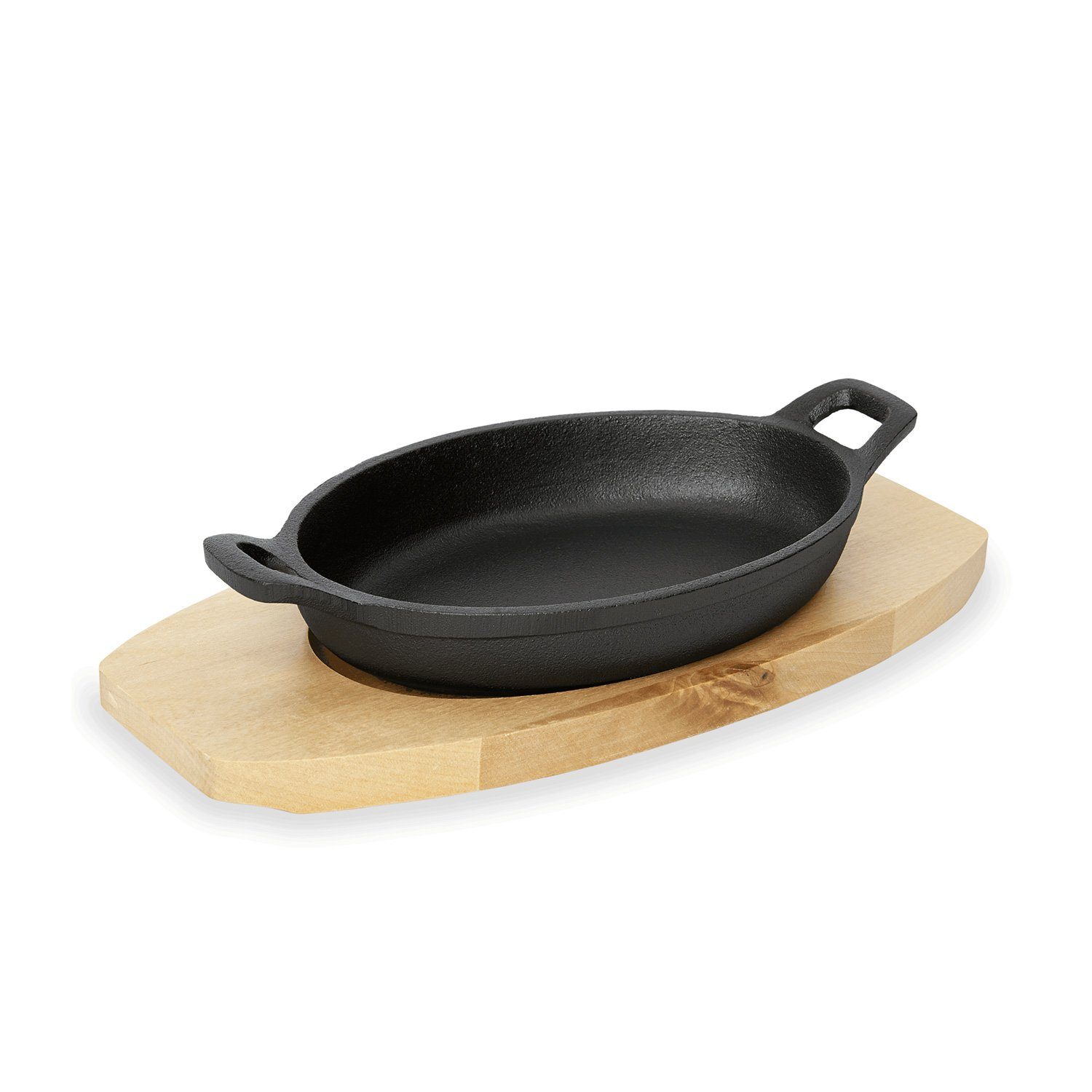 GAUMENKICK Servierpfanne Gusspfanne 2 Griffe Holzuntersetzer Gusseisen Servierpfanne L: 15,5cm, Gusseisen (1-tlg)