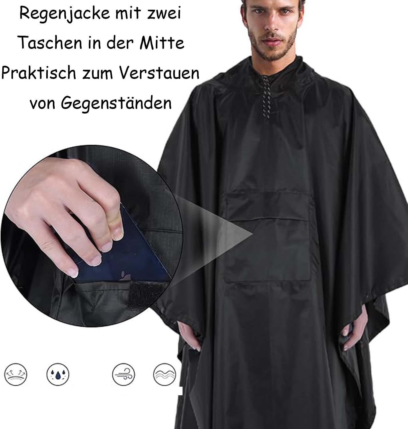 nsihing Regenjacke Regencape mit Kapuze 3 in 1 Multifunktional Atmungsaktiv