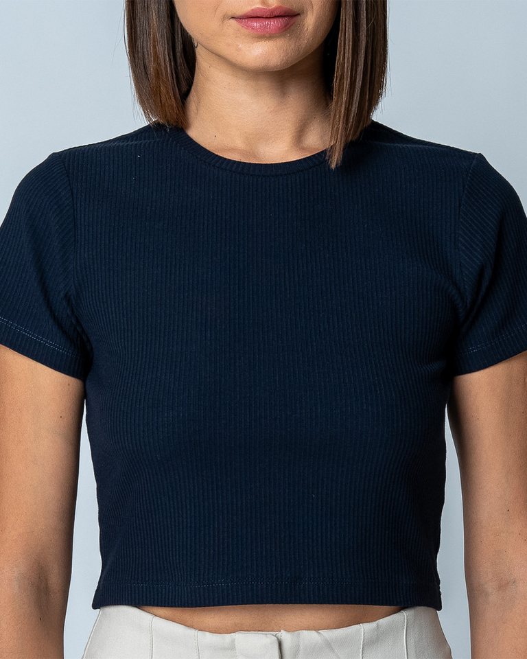 GORG Kurzarmshirt Damen Geripptes Cropped T-Shirt aus Bio-Baumwolle & TENCEL Modal