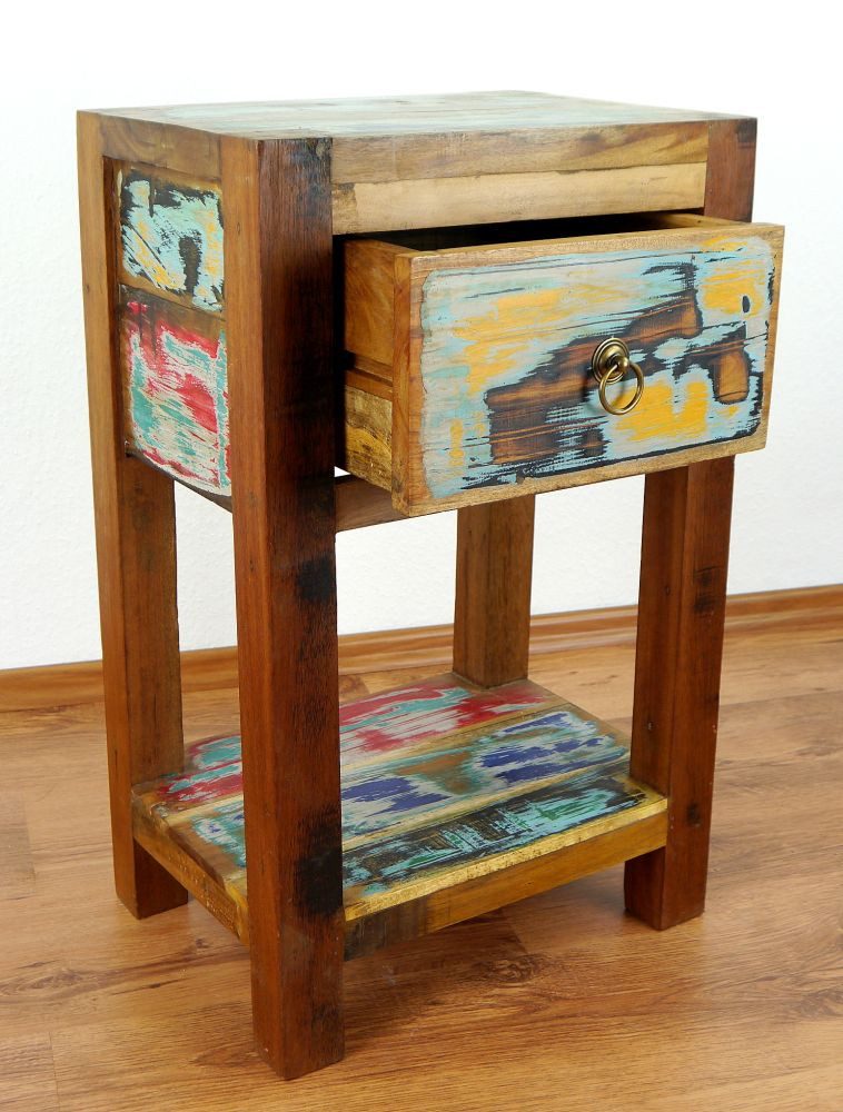 livasia Nachtschrank Nachtschrank aus Java, Teakholz, recyceltes Bootsholz 30x40x65cm