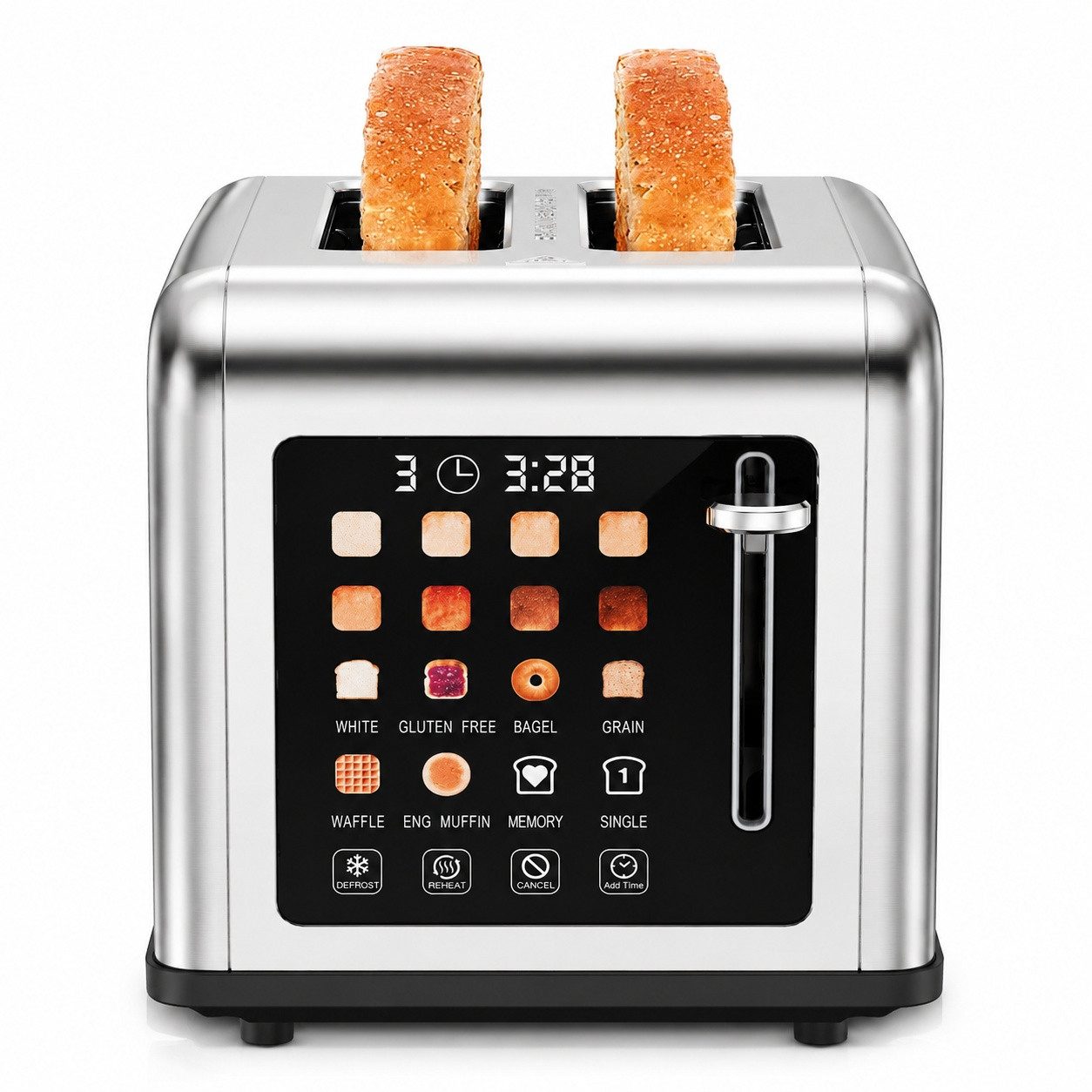 Fofile Toaster 2/4 Scheiben mit Abbruch-, Auftau- & Aufwärmfunktion, 4 kurze Schlitze, für 4 Scheiben, 1760 W, LED Anzeige, Berührungskontrolle, 8 Bräunungsstufen, 6 Brotsorten
