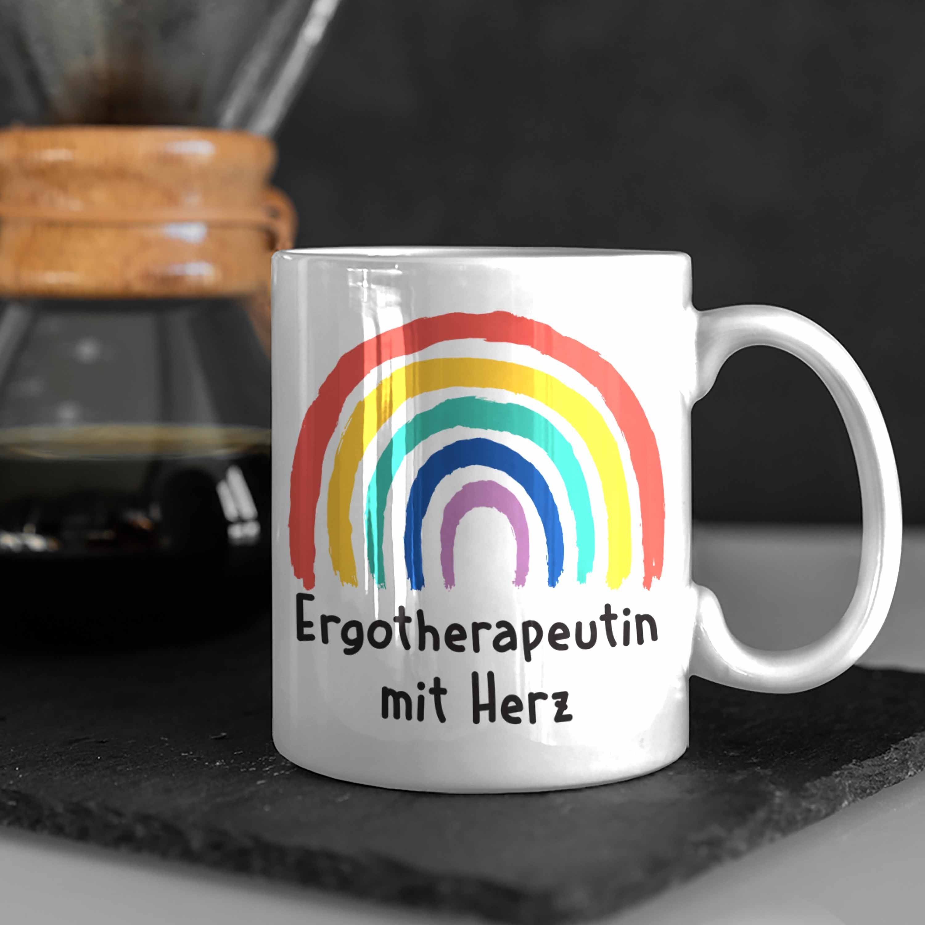 Herz Weiss Geschenk Tasse Spruch mit Kaffeetasse - Tasse Trendation Ergotherapeutin Trendation Dankeschön mit Zubehör