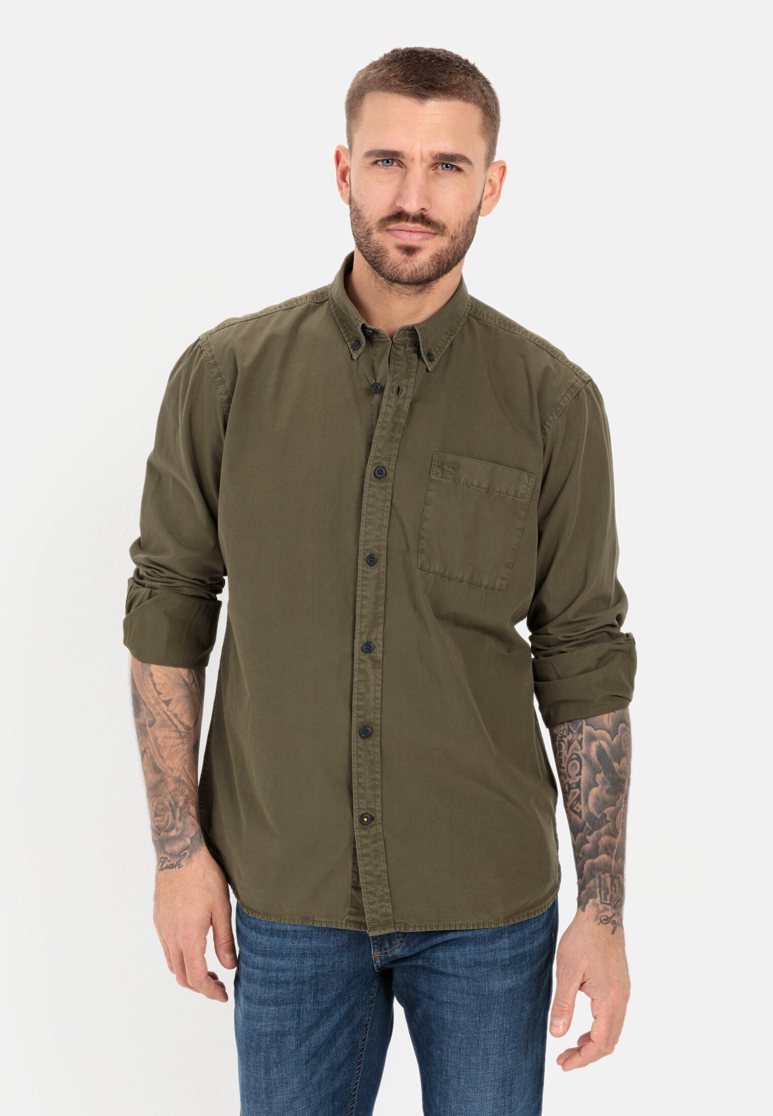 camel active Langarmhemd aus reiner Baumwolle Button-Down