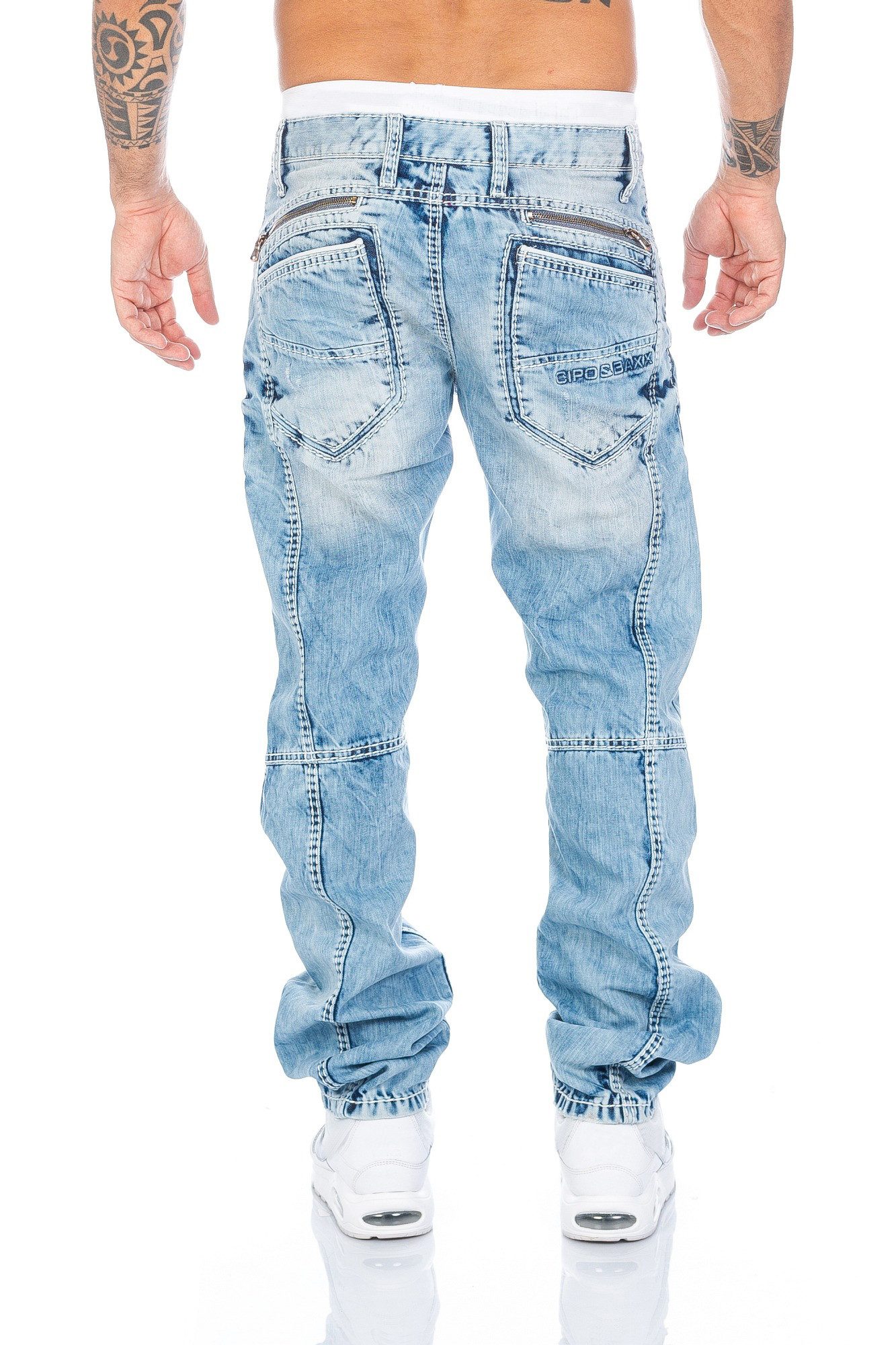 Cipo & Baxx Regular-fit-Jeans Herren Jeans Hose mit ausgefallener Nahtstruktur Jeanshose mit aufwendiger Nahtverzierung – Bild 3 von 5