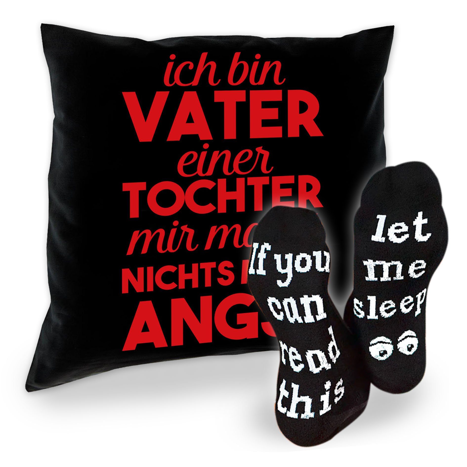 Soreso® Dekokissen Kissen Ich bin Vater einer Tochter & Sprüche Socken Sleep, Geschenke für Väter Geschenkidee schwarz