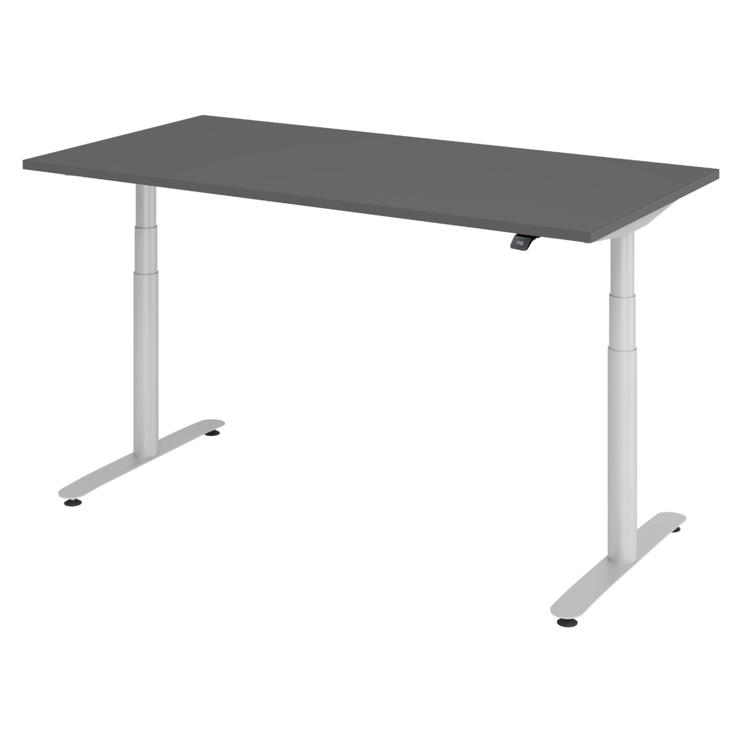 bümö Schreibtisch elektrisch Bluetooth & App XDLR elektrisch höhenverstellbar, Rechteck: 160 x 80 cm - Dekor: Graphit - Gestell: Silber