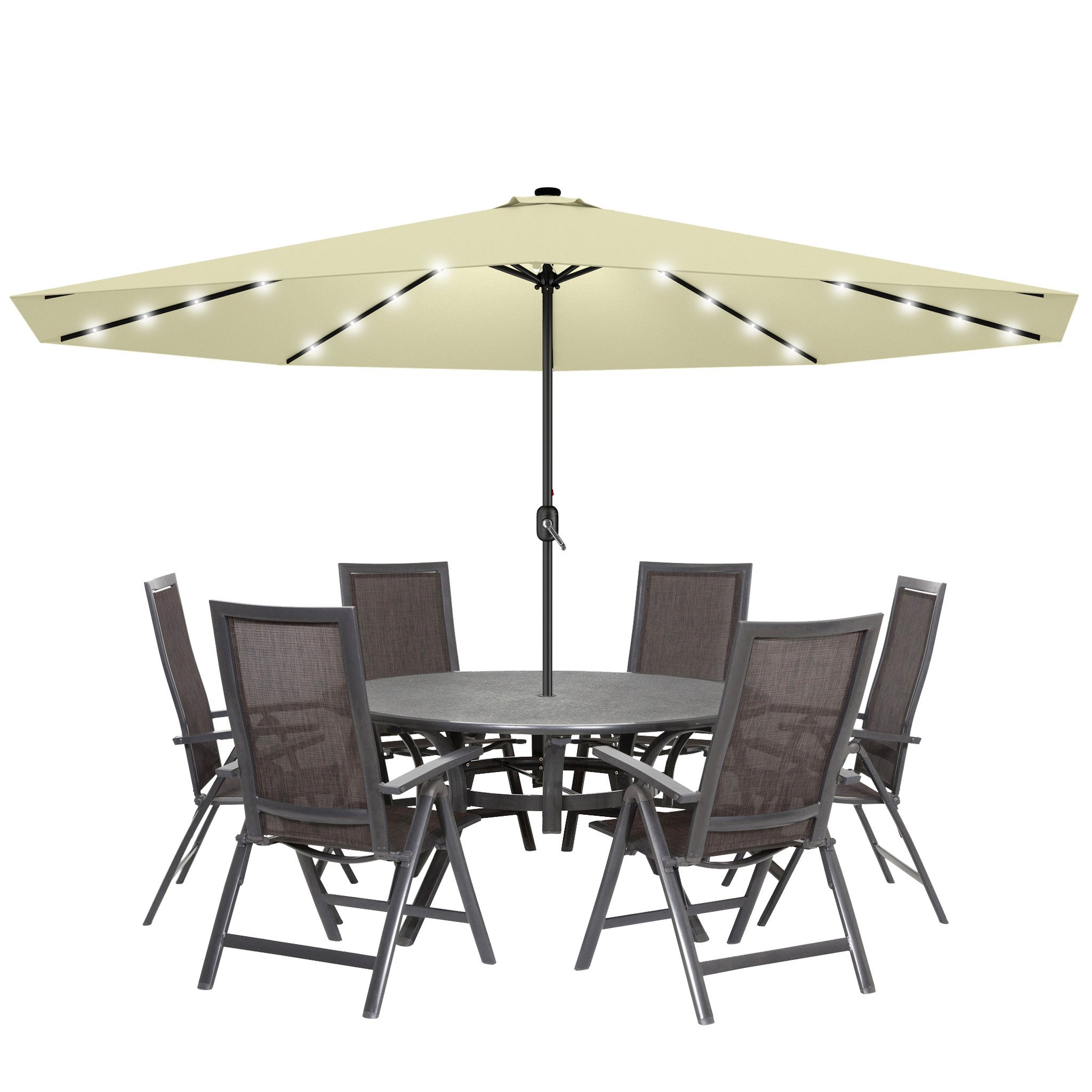 FIVMEN Sonnenschirm Ø350cm Gartenschirm Balkon Terrassenschirm mit Solar-LED, Marktschirm Kurbelschirm UV-Schutz, Winkel nicht einstellbar