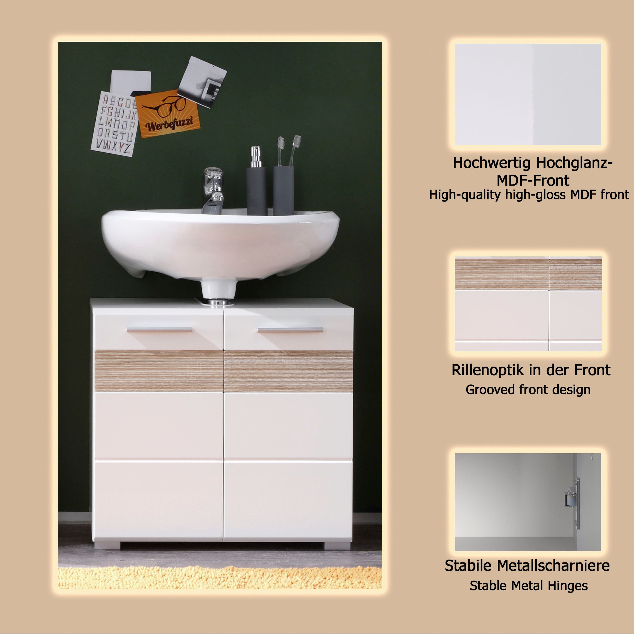 welltime Waschbeckenunterschrank Marbella Waschbeckenunterschrank zur Wandmontage - (B/T/H) 60/34/56 cm