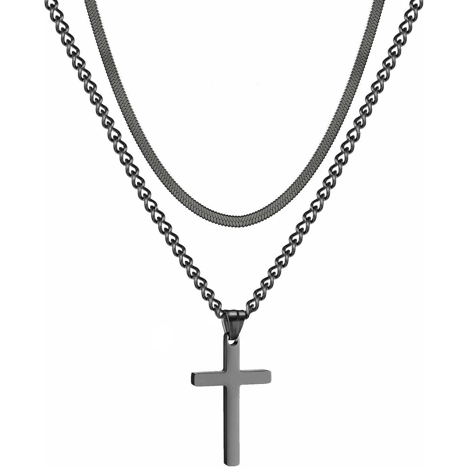 LuxusKollektion Kreuzkette Herren Kreuzkette Edelstahl Silber Schwarz Männer Geschenk