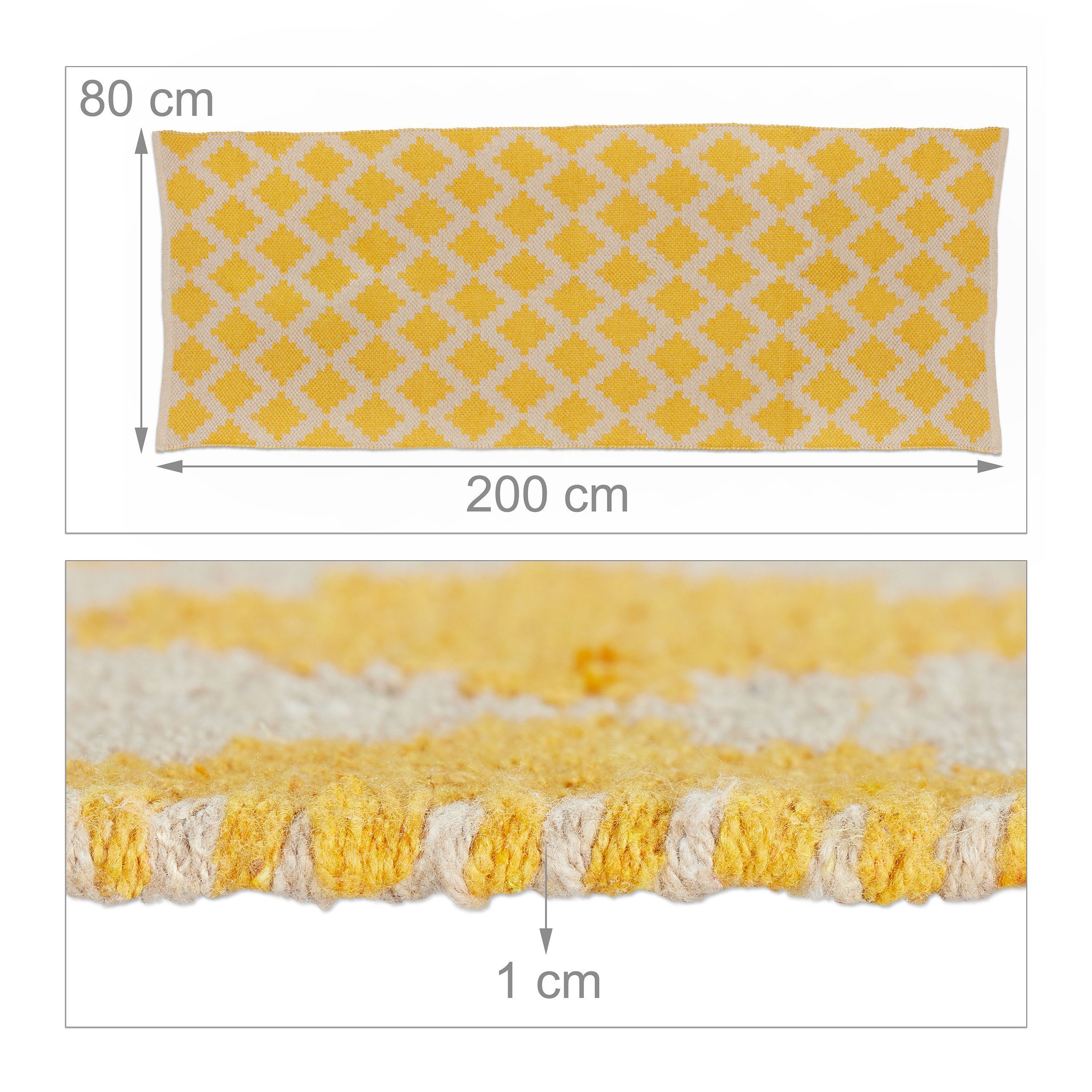 Höhe: Baumwolle Beige 80 relaxdays, Gelb Teppich mm, 6 Teppich 200 x cm, Gelb