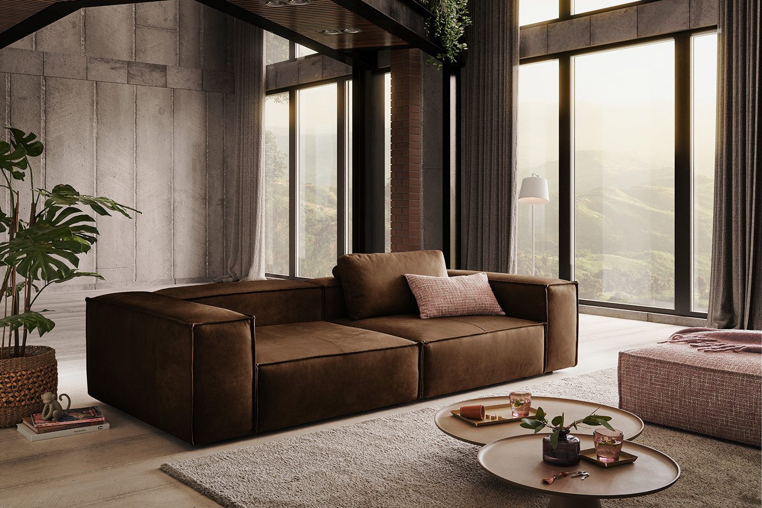 KAWOLA Sofa CARMO, Sofa Couch Leder verschiedene Farben 266x118 cm