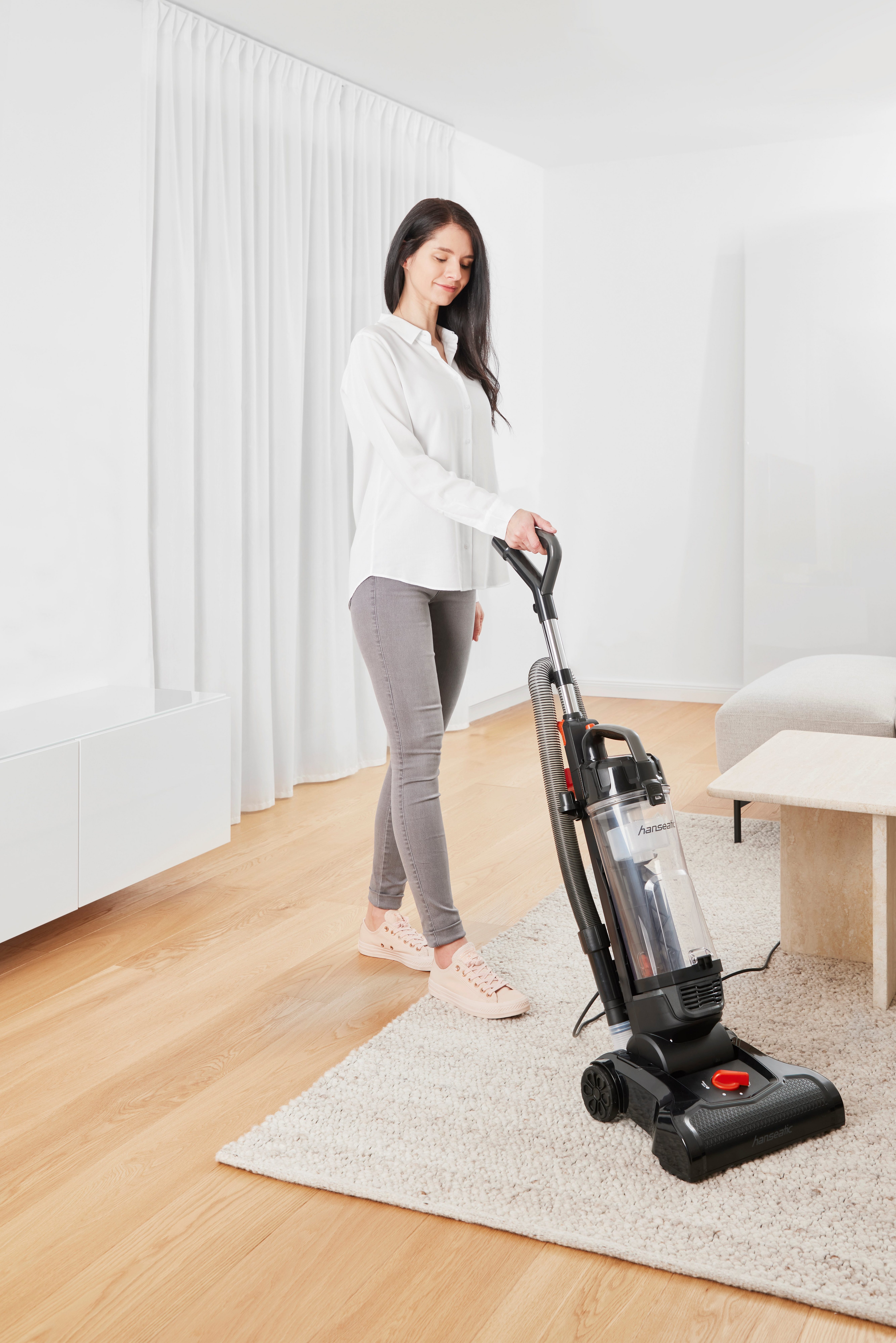 Hanseatic Bürstsauger Auf Knopfdruck leerbar, Freistehfunktion, 400 W, 400 W, beutellos, beutelloser Staubbehälter mit Füllanzeige