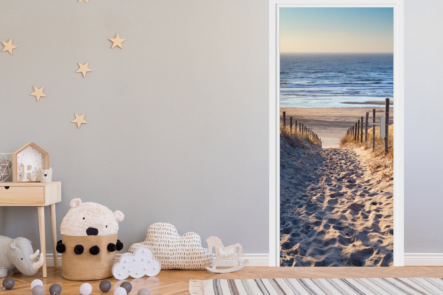 Meer Sommer, - - Tür, Strand St), - cm MuchoWow Matt, Düne Sand - 75x205 (1 Türaufkleber, bedruckt, Türtapete Fototapete für