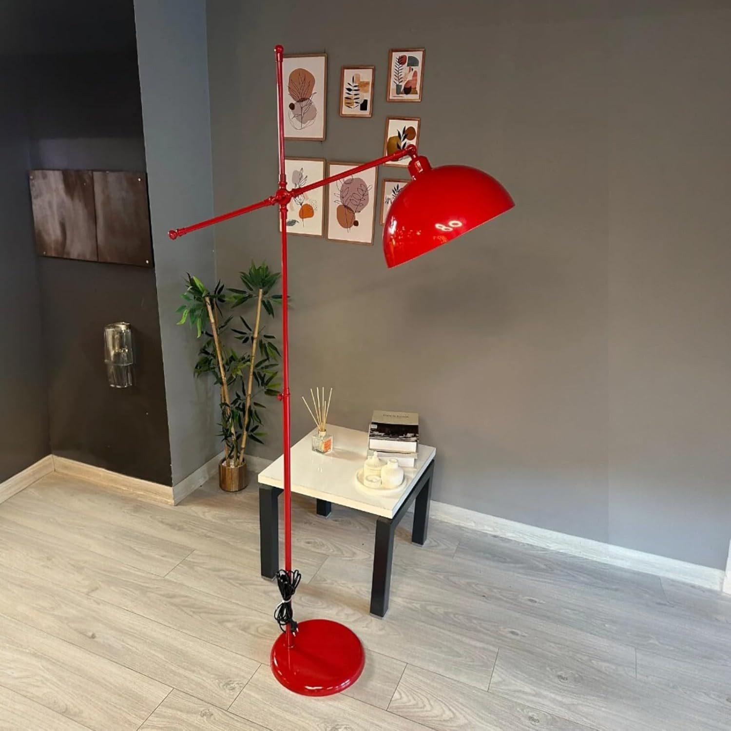 Bamyum Stehlampe Stehlampe aus Metall mit E27, verstellbarer Lampenschirm, ohne Leuchtmittel, E27, verstellbarer Lampenschirm, Stehluchte mit Ablage