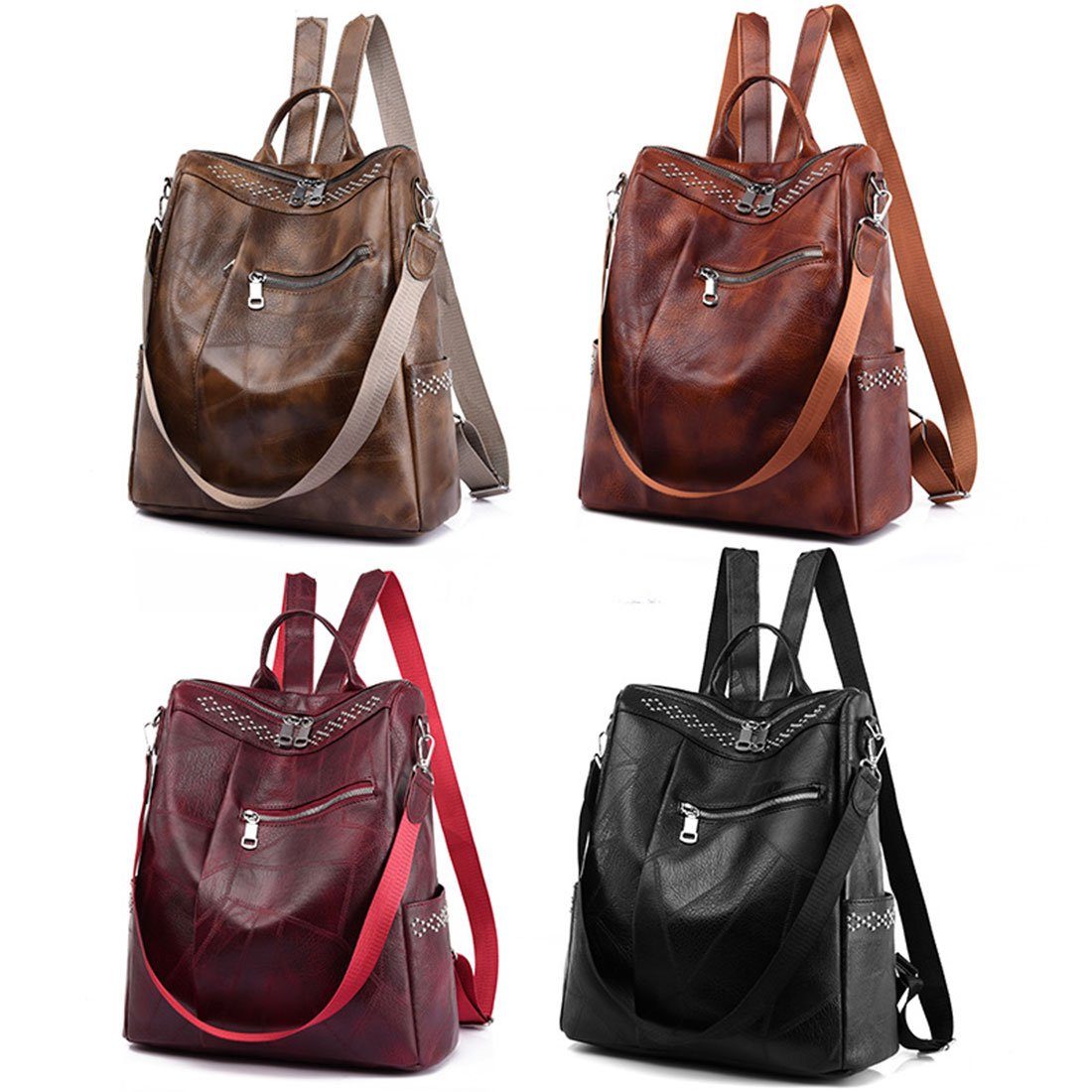 Travel Schoolbag Shoulder HNDSG Fashion Backpack,Soft Braun Leather Damen Backpack Cityrucksack