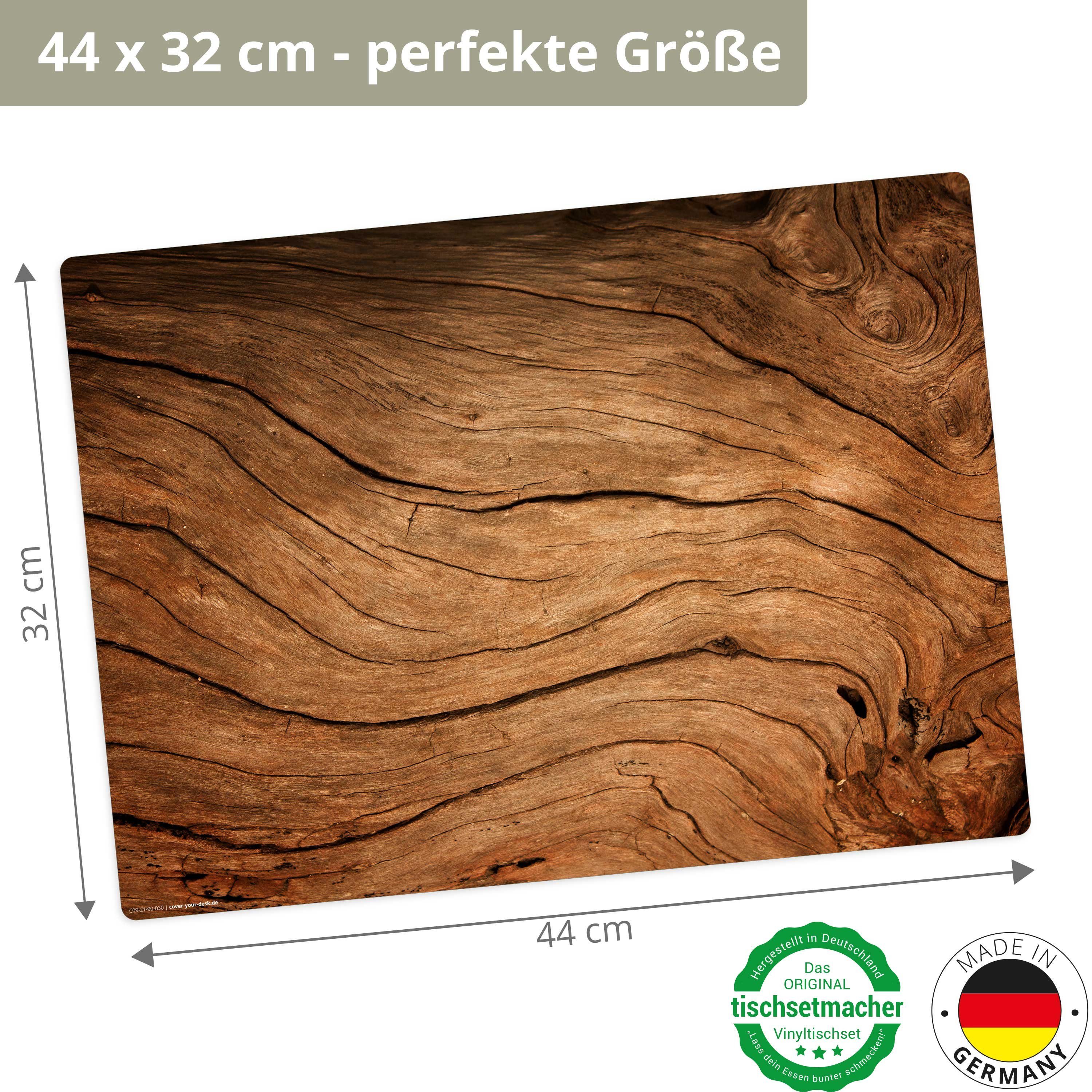 cover-your-desk.de Platzset Tischset, Platzset abwaschbar - Rustikales Holz für Landhausromantik, (aus erstklassigem Vinyl (Kunststoff - BPA-frei), 4-St., rutschfeste Tischunterlage in tollem Design), Made in Germany
