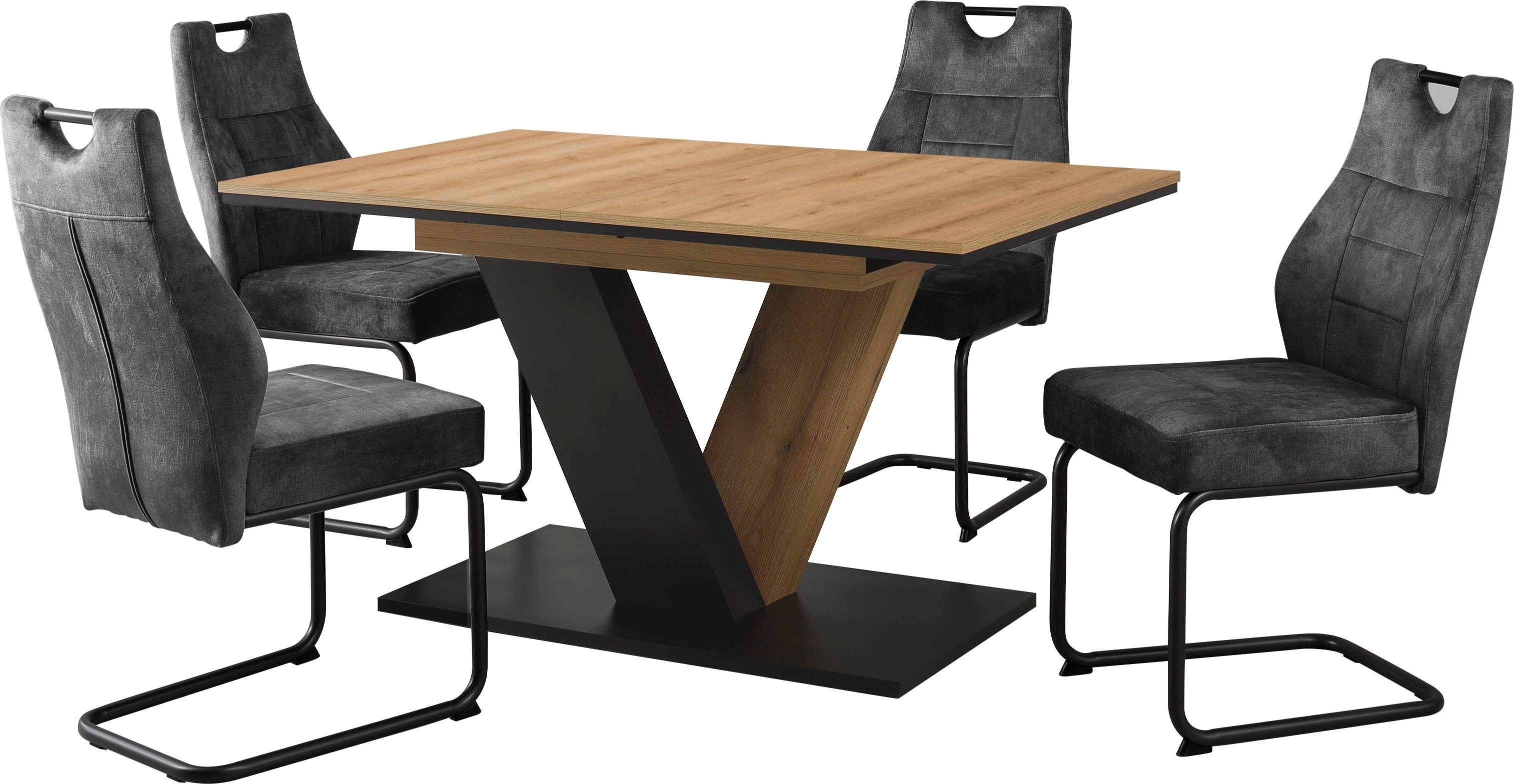 HELA Essgruppe EMS Tisch 140-180x90 cm ausziehbar, Esstisch inkl. 4 Stühle, günstig online kaufen