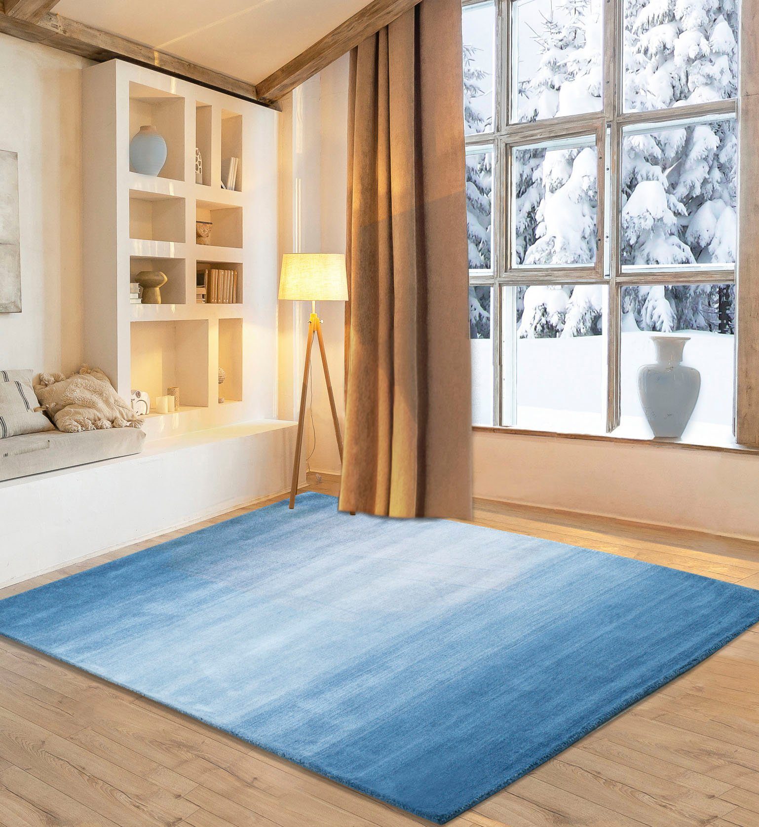 OTTO home Wollteppich Lessach, rechteckig, Höhe: 14 mm, Handweb Teppich, mit modernem Farbverlauf, reine Wolle, handgewebt