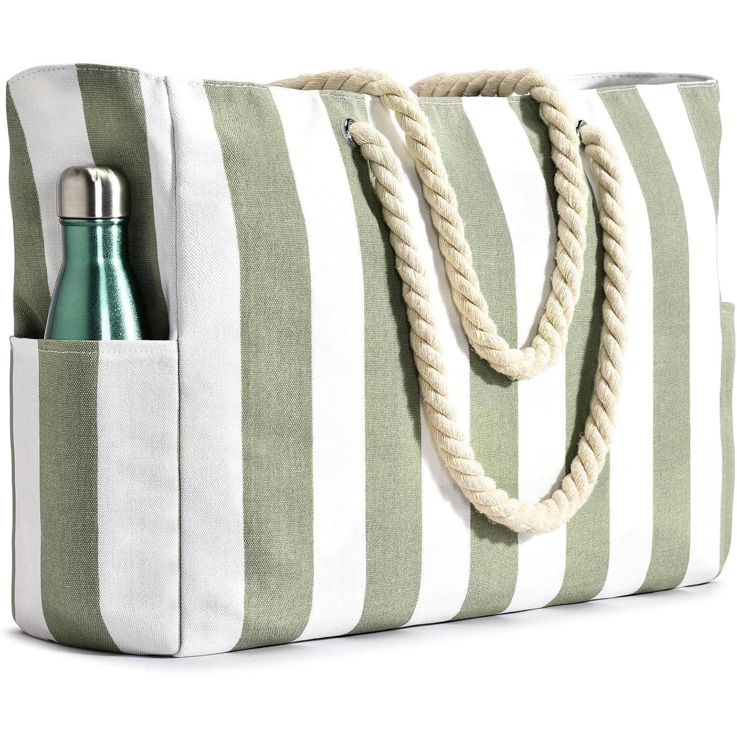 LuxusKollektion Einkaufsshopper Strandtasche Wasserdicht Streifen Groß mit Reißverschluss und