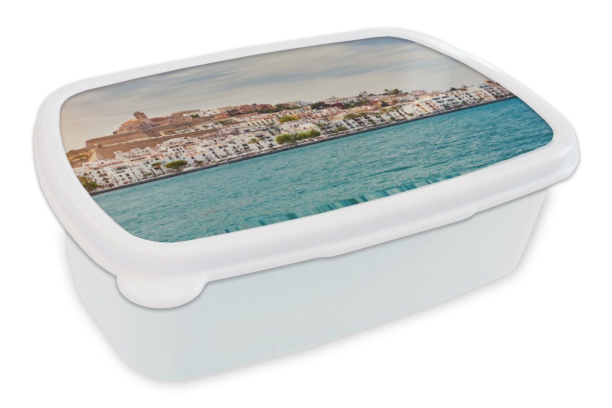 MuchoWow Lunchbox Dalt Vila auf Ibiza, Kunststoff, (2-tlg), Brotbox für Kinder und Erwachsene, Brotdose, für Jungs und Mädchen weiß