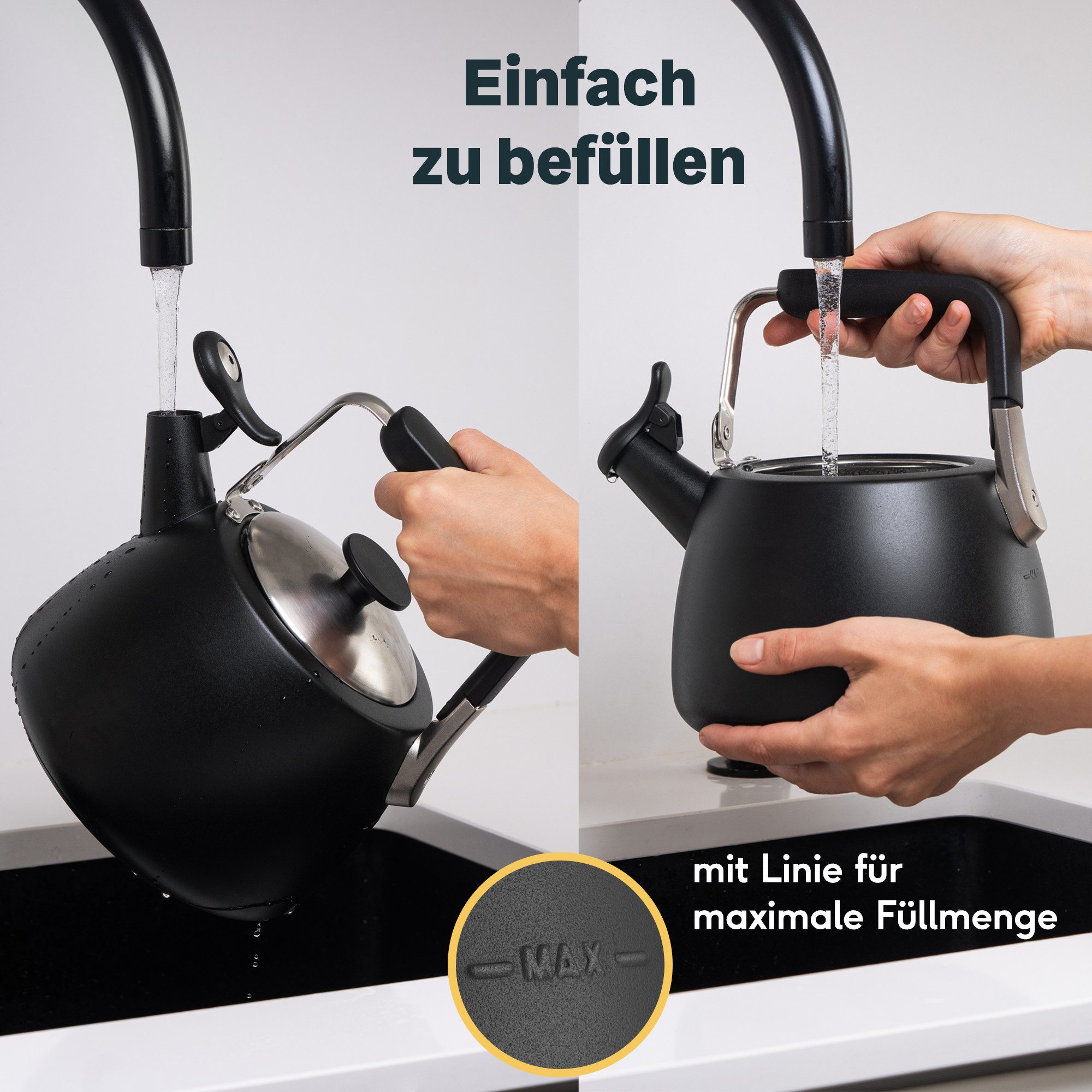 SILBERTHAL Wasserkessel Flötenkessel schwarz 3L – Bild 4 von 5