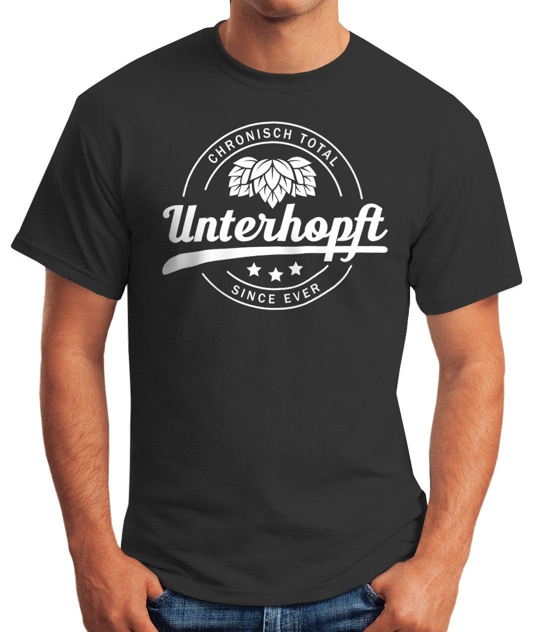T-Shirt Print-Shirt Unterhopft Total Moonworks® Herren Fun-Shirt Since Chronisch mit Print Ever schwarz MoonWorks
