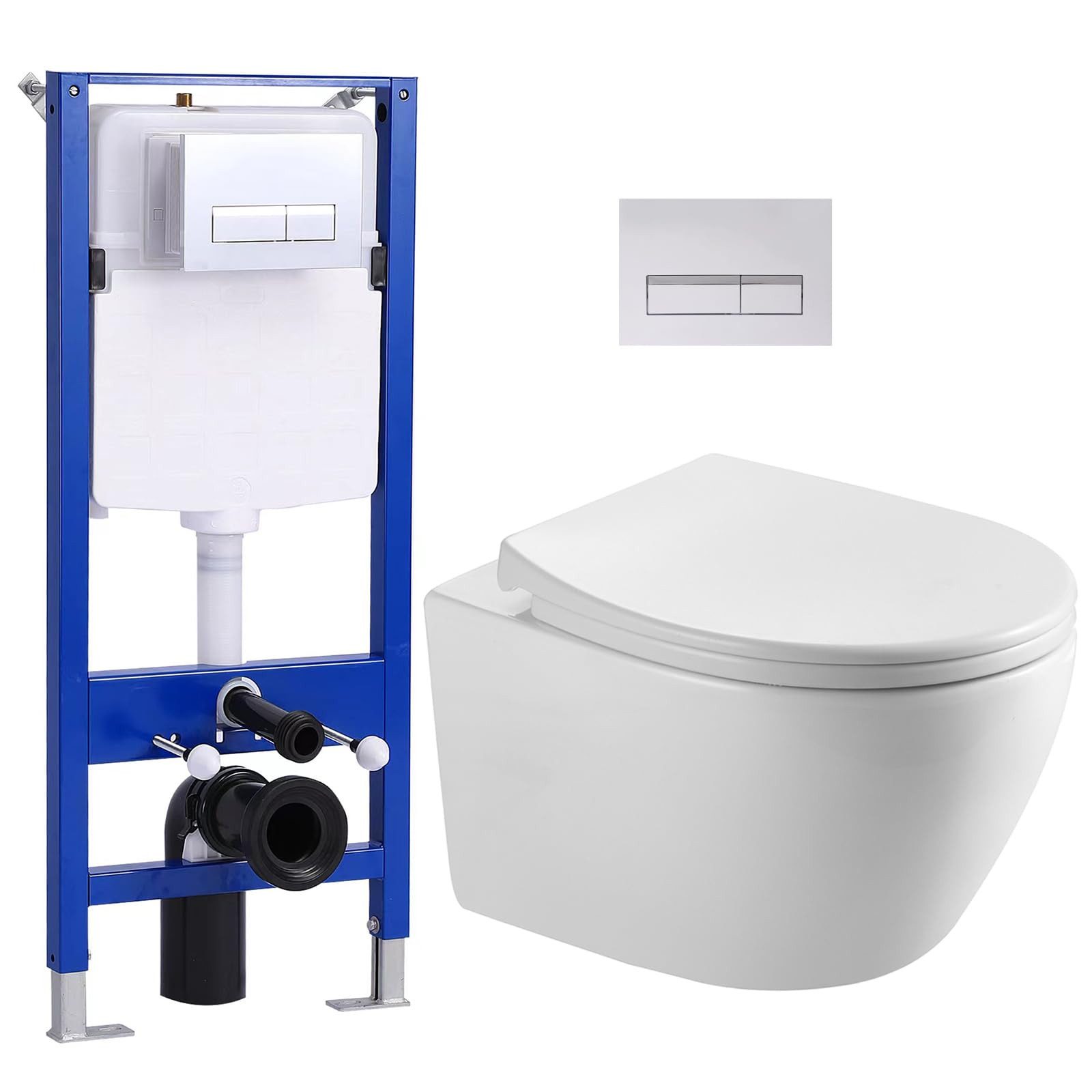 HOROW WC-Komplettset Vorwandelement WC Set Spülkasten WC Drückerplatte Set, wandhangend, (Toilette mit Spülkasten Spülrandloses WC Wand WC Spülrandlos)