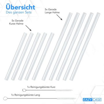 EAZY CASE Trinkhalme 10x Glas Strohhalme für Cocktails Kurz/Lang, Trinkhalme aus Glas nachhaltige und wiederverwendbare Glashalme Mix