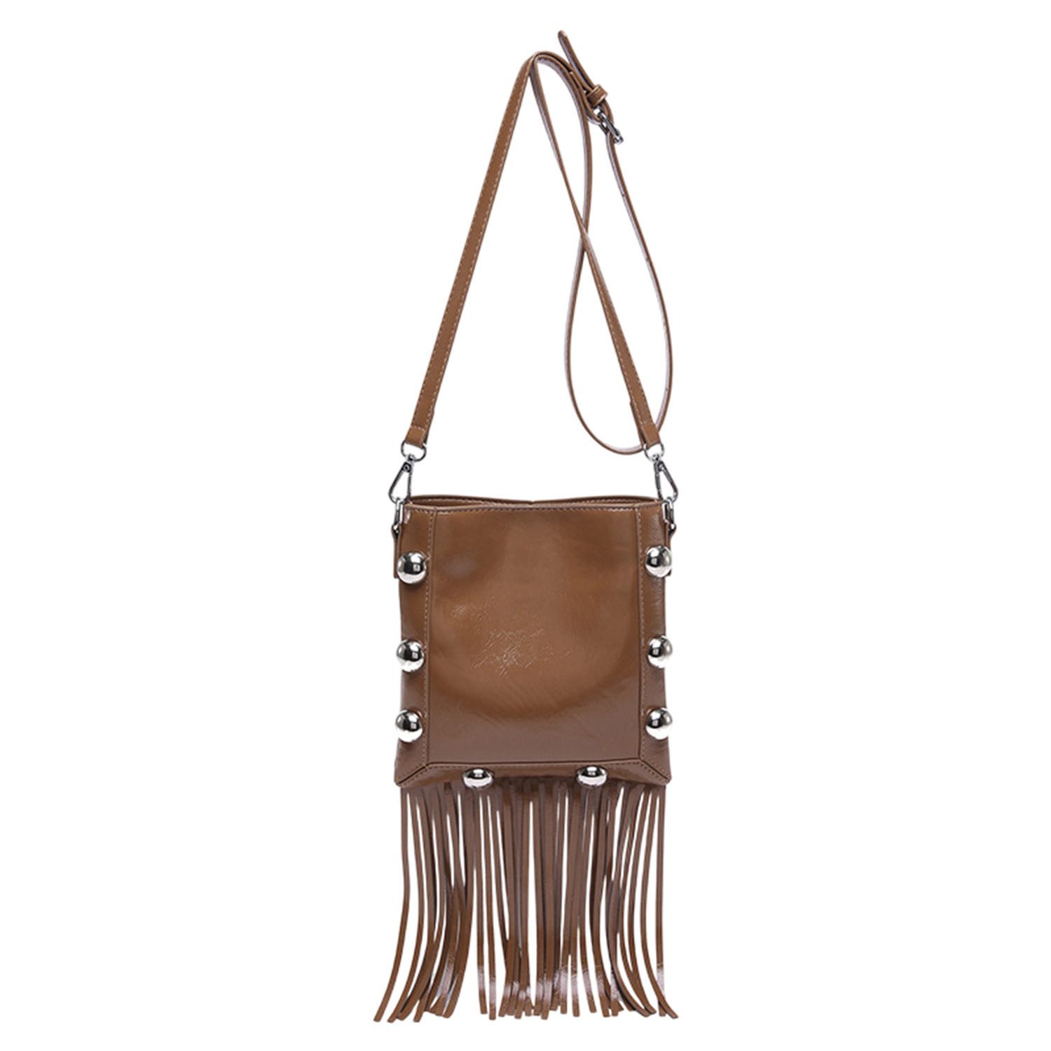 Umhängetasche Einstellbar Quasten-Ledertasche,Nietentasche,Crossbody Bag