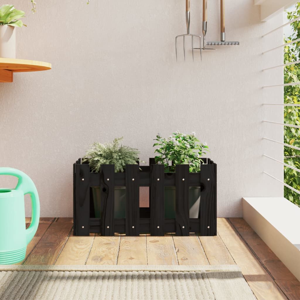 furnicato Hochbeet Pflanzkübel aus Massivholz 60 x 30 x 30 cm Schwarz, Rustikaler Blumenkübel als Verkleidung für Töpfe für den Garten