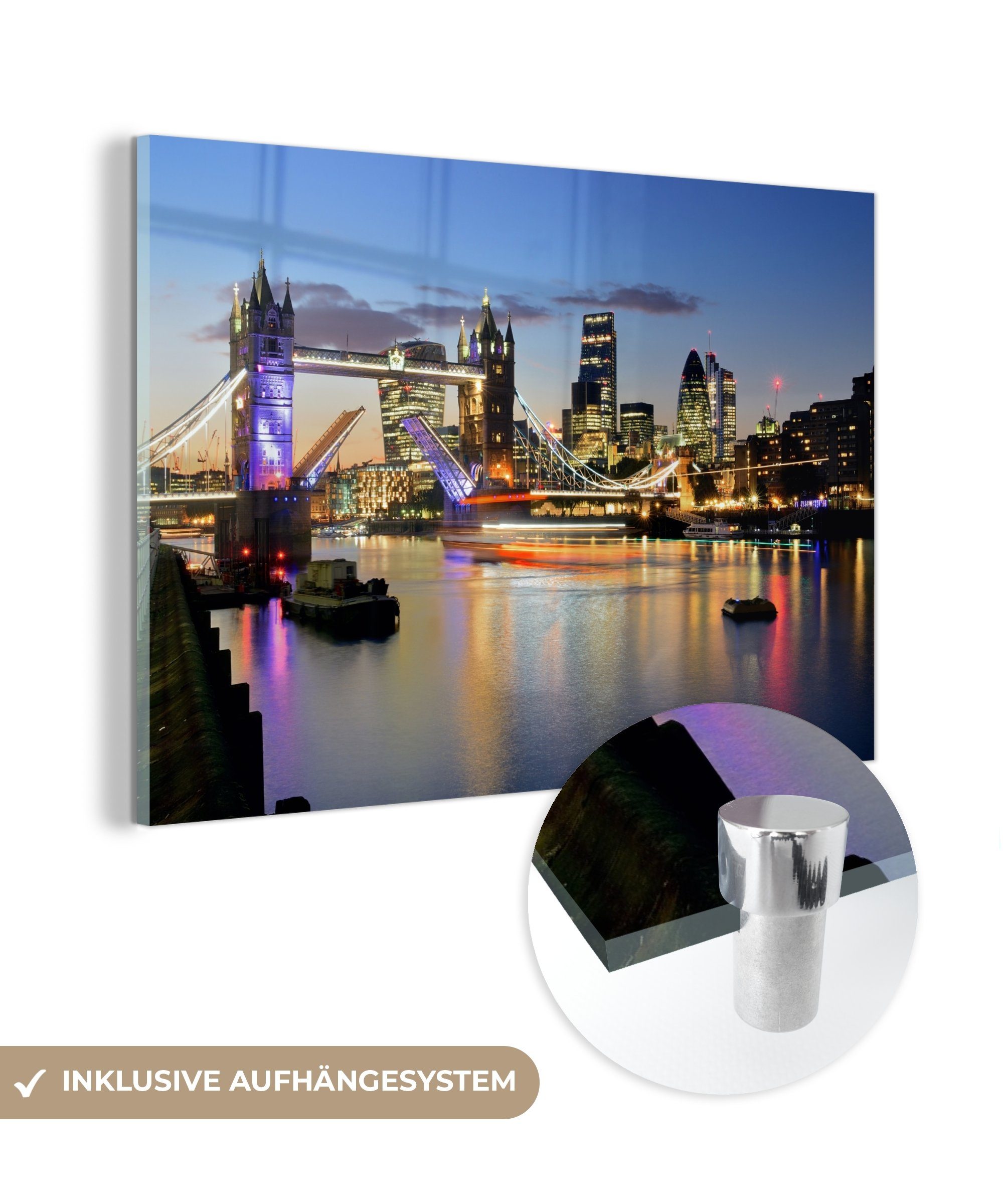 MuchoWow Acrylglasbild London - Tower Bridge - Abend, (1 St), Acrylglasbilder Wohnzimmer & Schlafzimmer | Bilder
