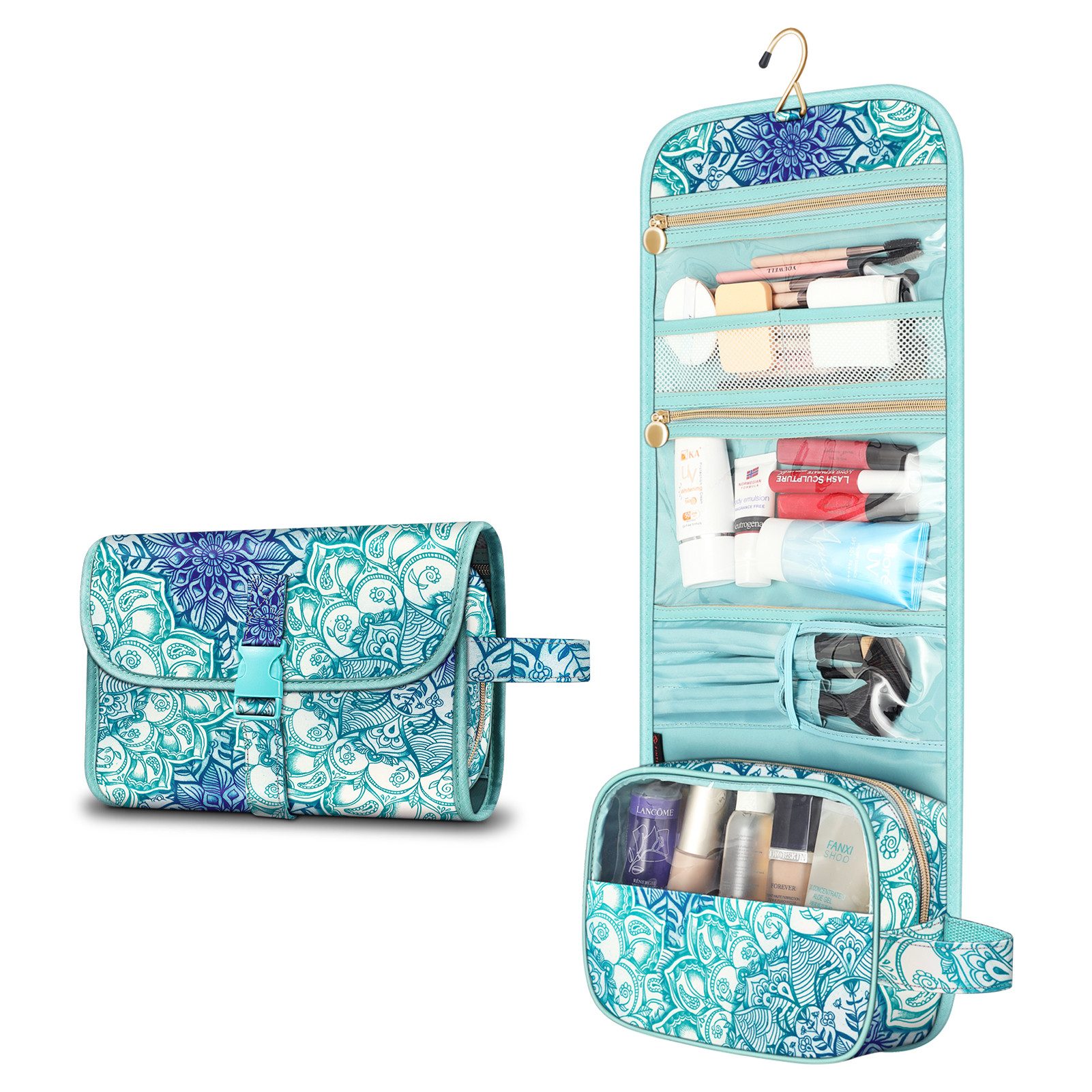 Fintie Kulturbeutel Tragbare Kulturtasche Kosmetiktasche Reisetasche, Große wasserdichte, Aufhängen Make-up Organizer Stauraum Tasche für Damen Mädchen