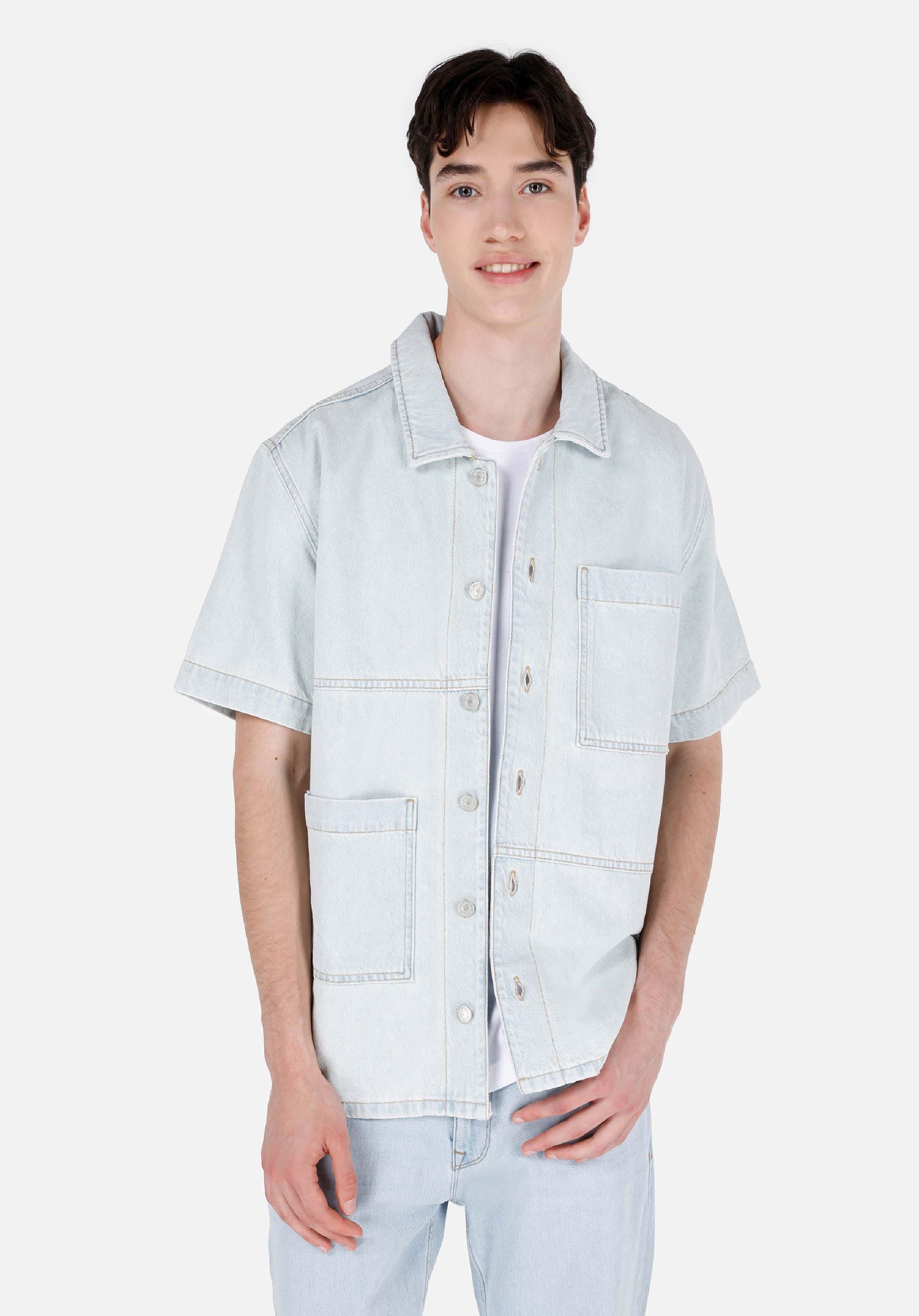 Colins Jeanshemd Colins Regular Fit Klassischer Kragen Einfarbiges Herren-Kurzarmhemd