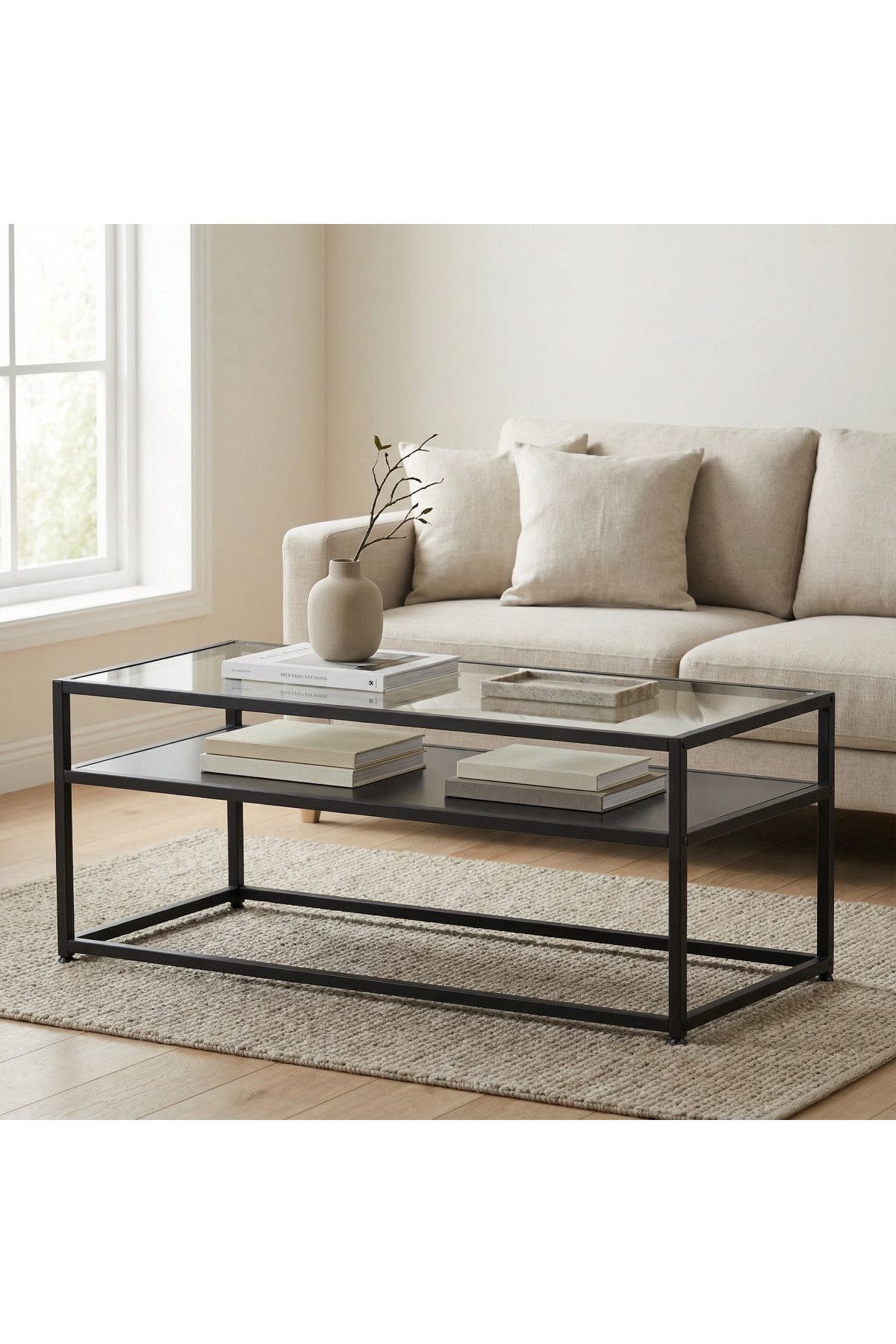 en.casa Couchtisch, mit Ablageboden, Sicherheitsglas, schwarz 91144055