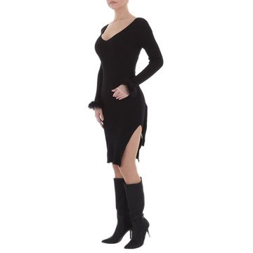 Ital-Design Strickkleid Damen Party & Clubwear Federn Stretch Strickoptik Minikleid in Schwarz