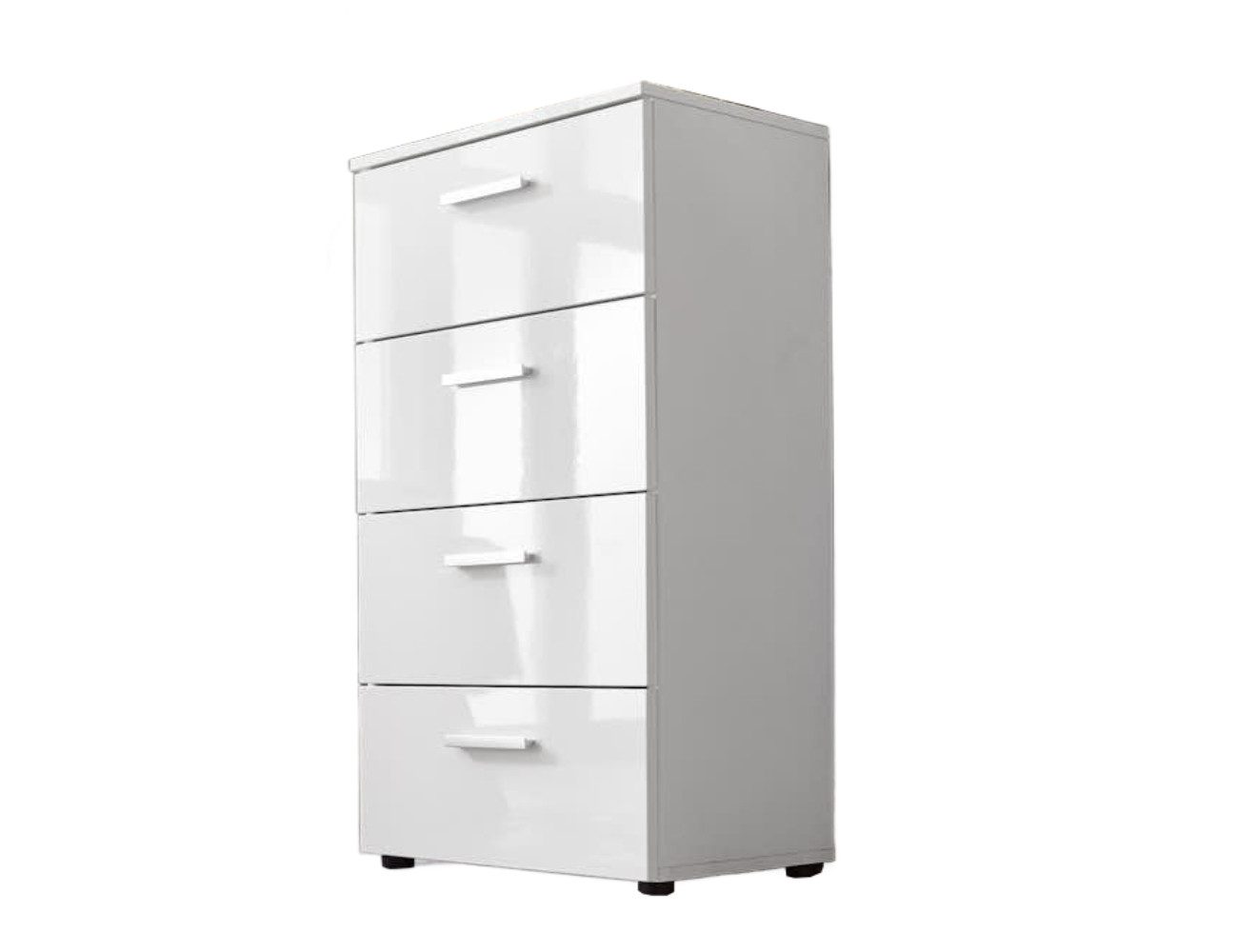 BMG Möbel Kommode Monaco (Schubkastenkommode mit 4 Schubkästen, 44 cm breit, Höhe 91 cm), Fronten Hochglanz Weiß, ideal für Flur und Schlafzimmer geeignet