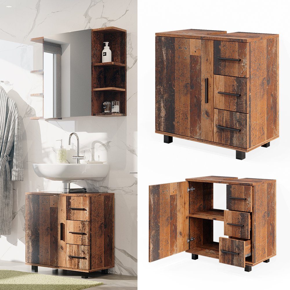 Vicco Waschbeckenunterschrank Ilias, Eiche rustikal, 60 x 61 cm mit Tür und günstig online kaufen