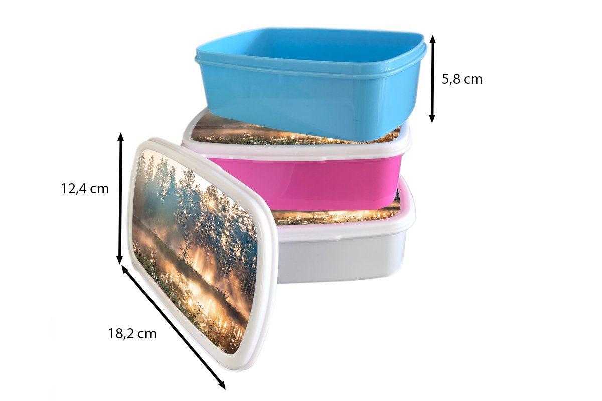 Lunchbox und MuchoWow Brotdose, (2-tlg), Mädchen und Sonne Brotbox Kinder für Jungs Erwachsene, See für Baum, weiß Kunststoff, - -