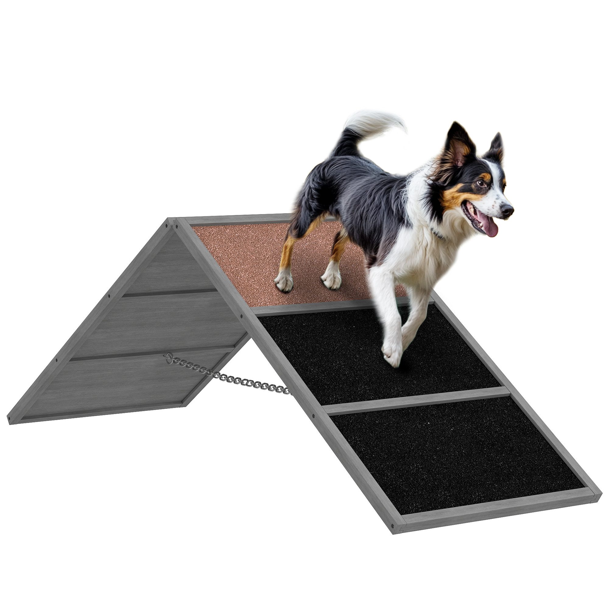 PawHut Agility-Wippe mit rutschfeste Oberfläche, A-Rahmen, Tannenholz, höhenvertstellbar Hunde Agility Steg (1-tlg) für Hunde bis 40 kg, 173 x 59 x 66 cm, Grau