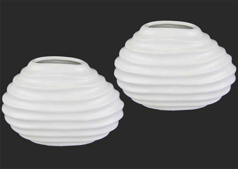 I.GE.A. Dekovase »Keramik-Vase«, 2er Set Kleine Vase Weiß Modern Keramik Tisch Küche Büro Pampasgras
